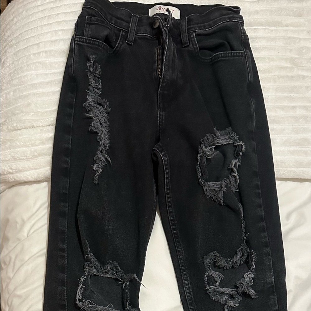 Vibrant Black Distressed Skinny Jeans